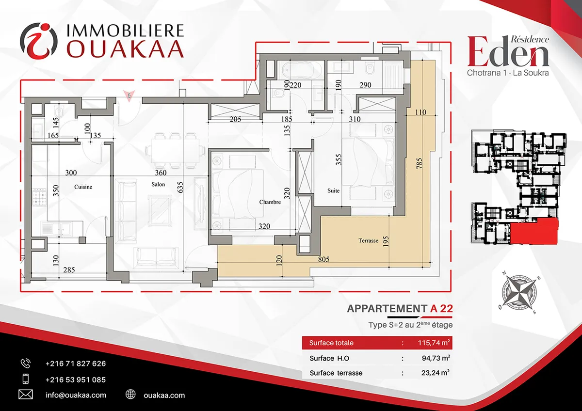 Plan détaillé de l'appartement A22 de la résidence EDEN